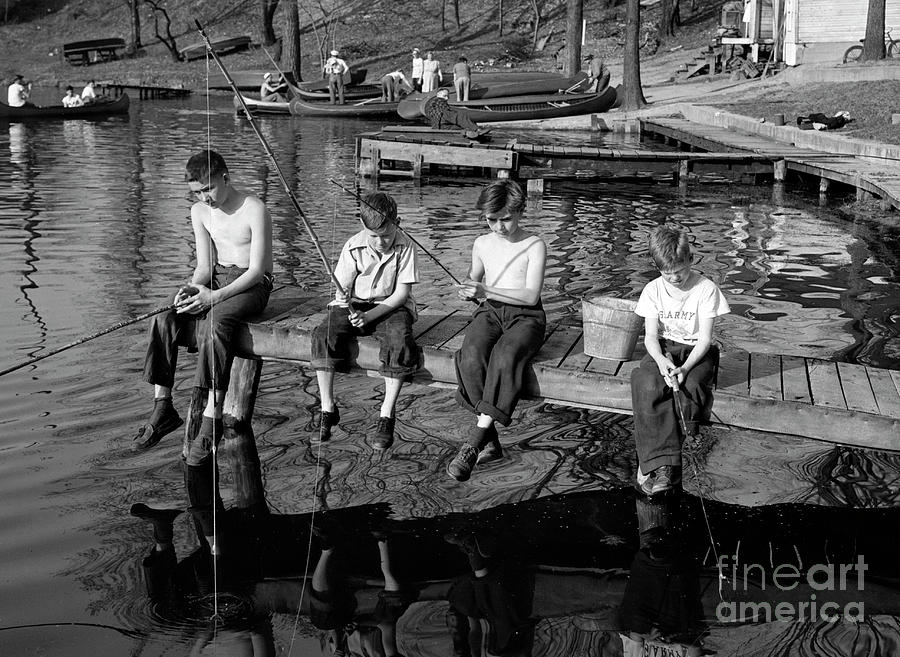 Children Fishing 1946 Photograph