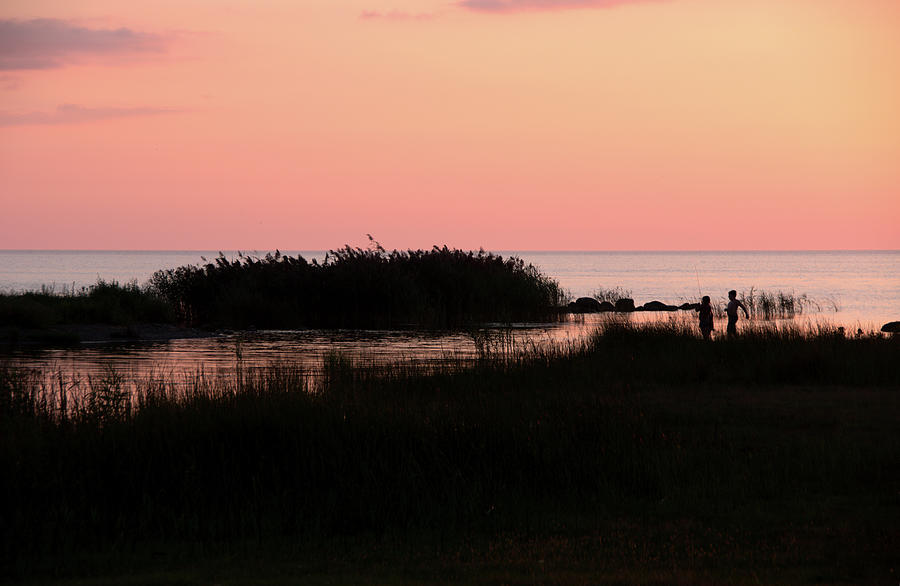 Children Fishing At Sunset Photograph