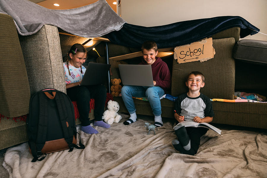 Children Homeschooling in a Couch Fort Photograph by RichVintage