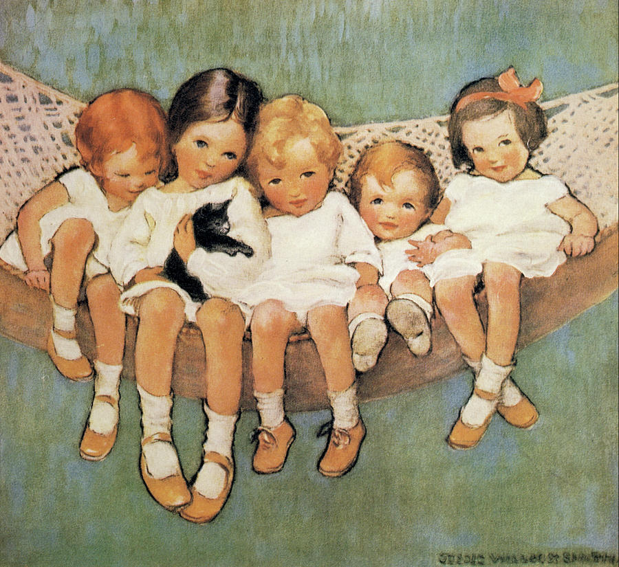 Children in Hammock from Good Housekeeping 1920s Drawing by Jessie Willcox Smith