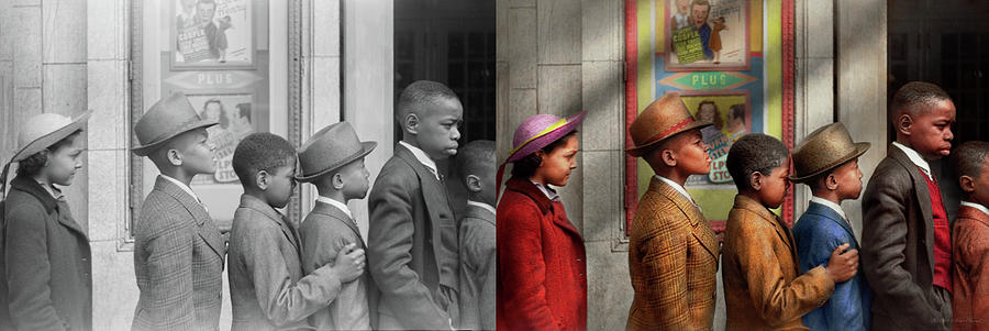 Children - In line to see a movie 1941 - Side by Side Photograph by Mike Savad
