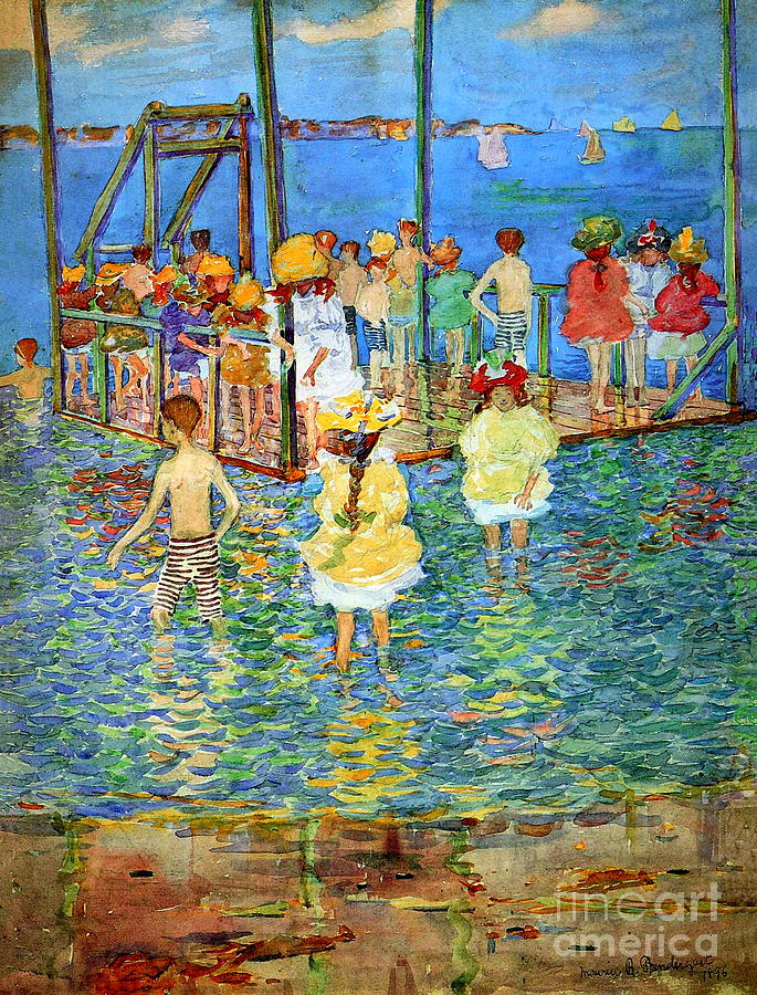 Maurice Prendergast Painting - Children on a Raft by Maurice Prendergast