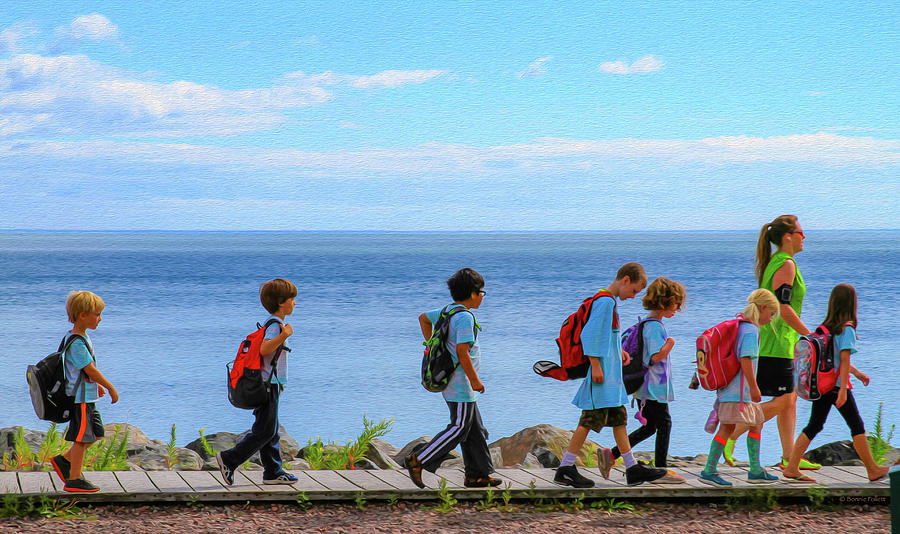 Children on Lake Walk Digital Art by Bonnie Follett