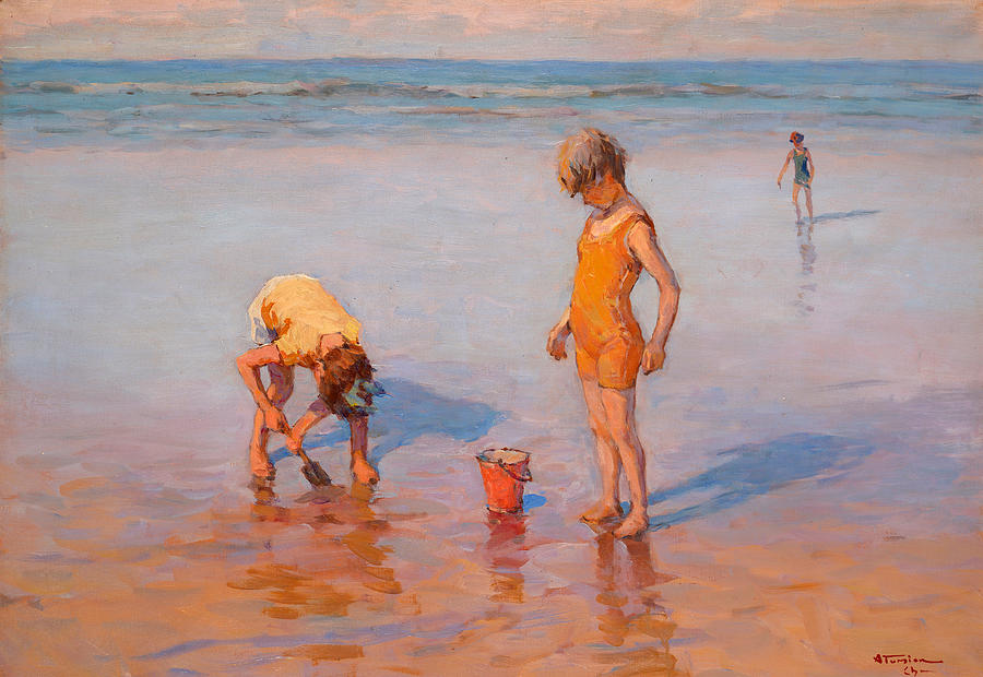 Children on the Beach Painting by Charles Atamian