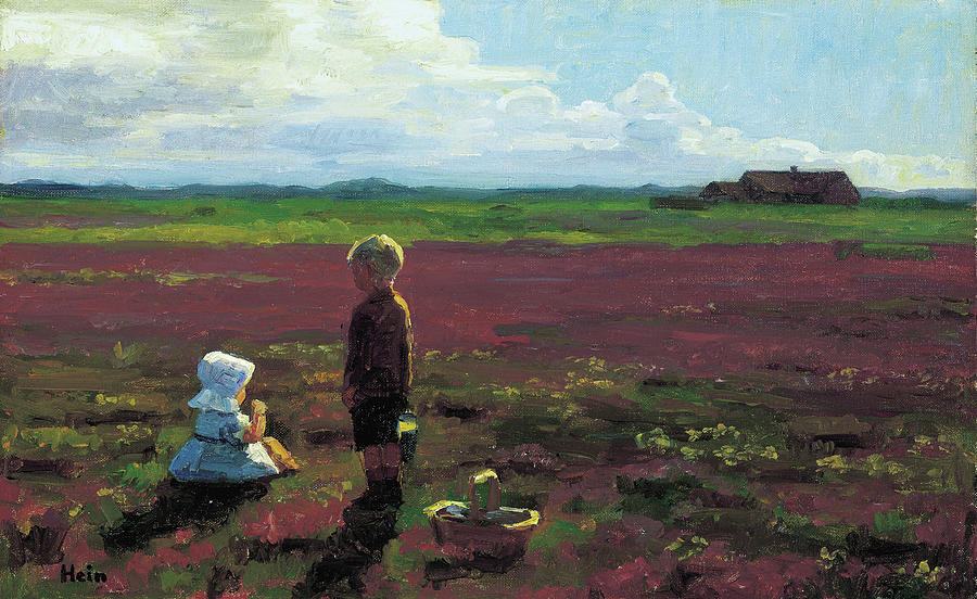 Children Picking Berries on the Moor, 1910 Painting by Einar Hein