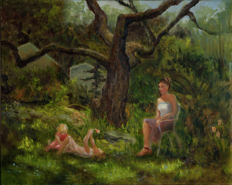 Children Playing in Garden Painting by Aline Lotter
