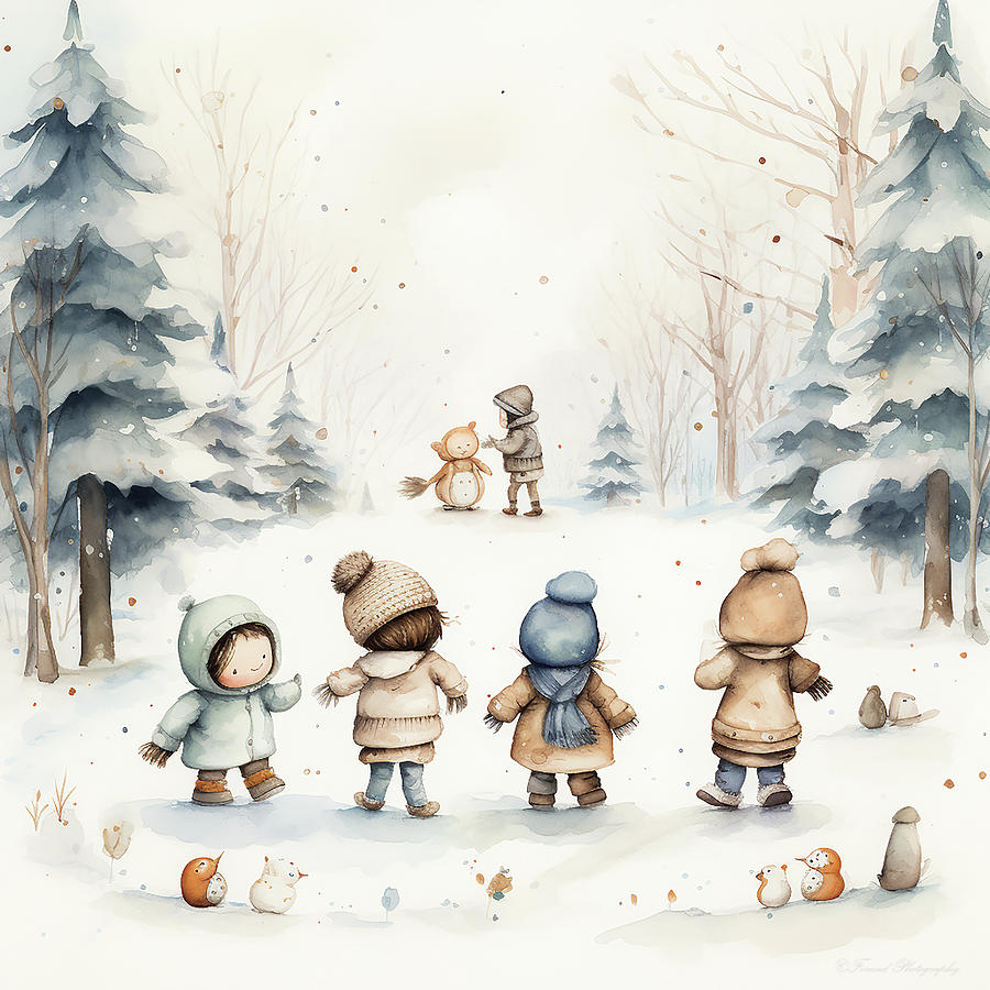 Children Playing In The snow   Digital Art by Debra Forand