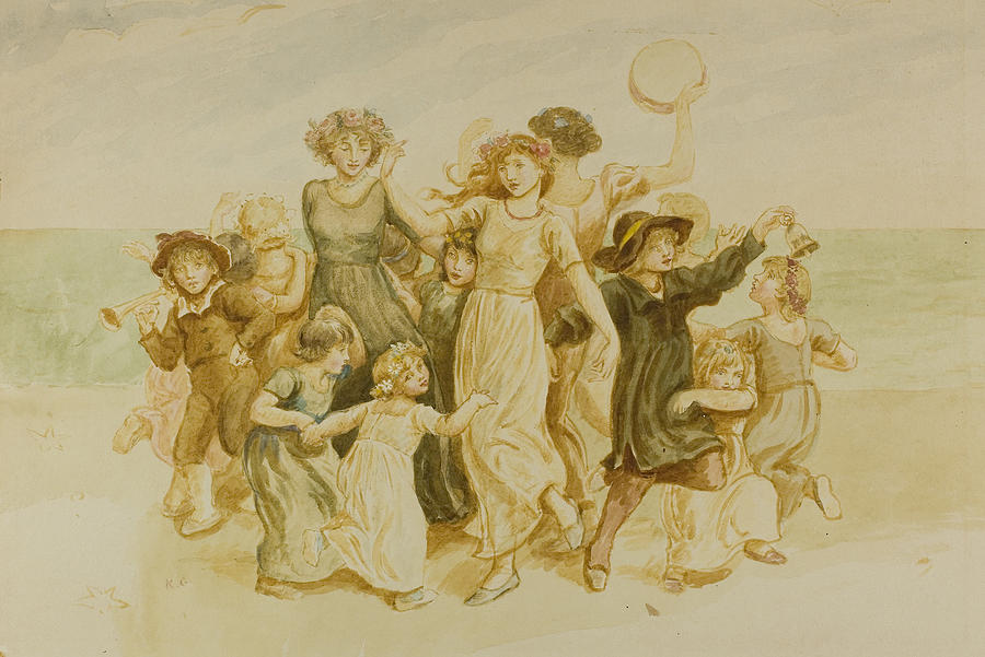 Children Playing on the Beach Drawing by Kate Greenaway