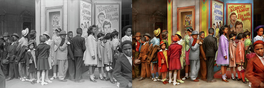 Children - The Sunday Matinee 1941 - Side by Side Photograph by Mike Savad