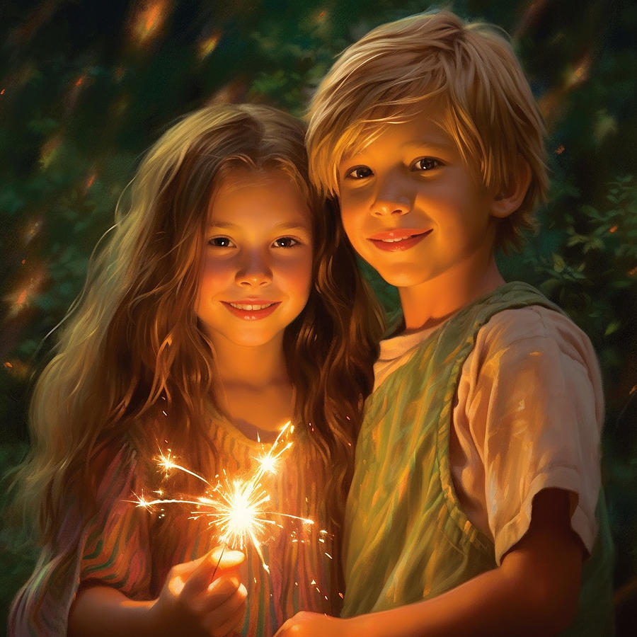 Children with a sparkler Digital Art by Lori Stewart - Fine Art America