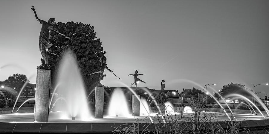 Childrens Fountain Panorama - Kansas City Black And White Photograph