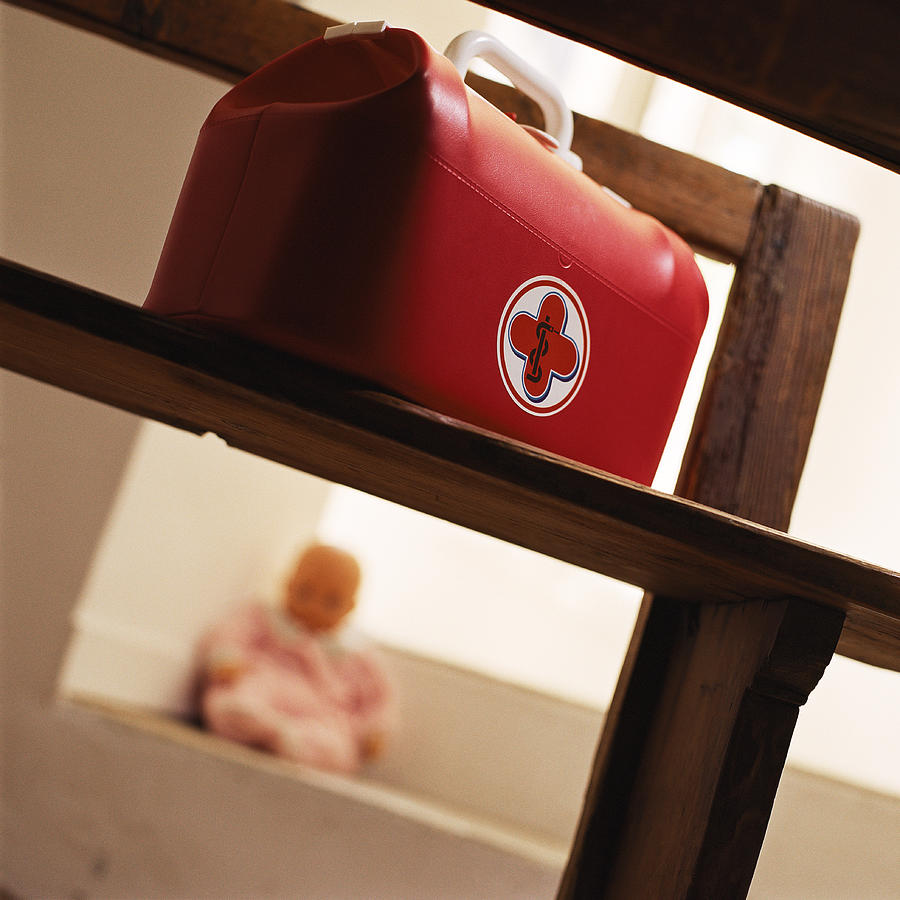 Childs medical bag on chair. Photograph by Christian Zachariasen