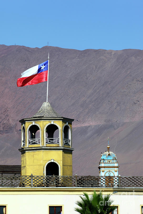 Chilean Flag on Old Customs House Tower Iquique Photograph by James Brunker