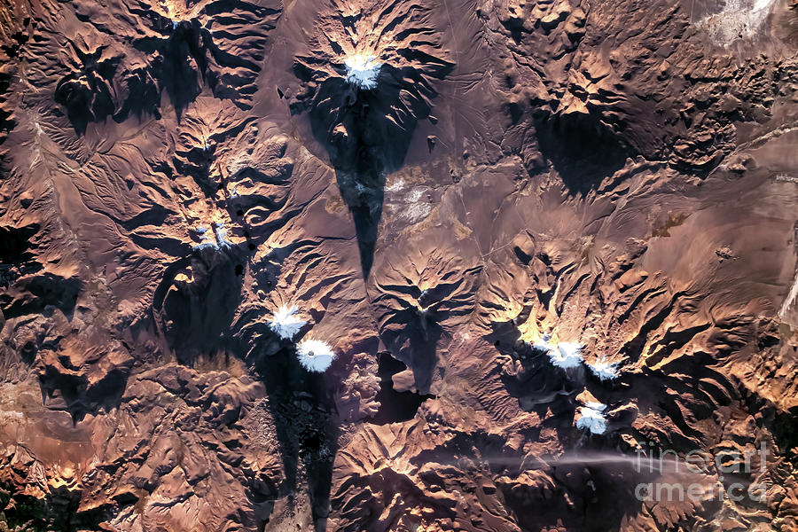 Chilean Volcano Nevado Sajama And Volcano Parinacota From Space Photograph
