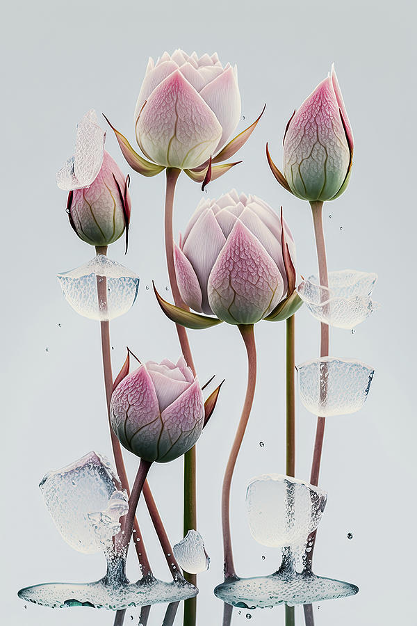 Chilled Serenity - Lotus Garden under Ice Digital Art by Zina Zinchik