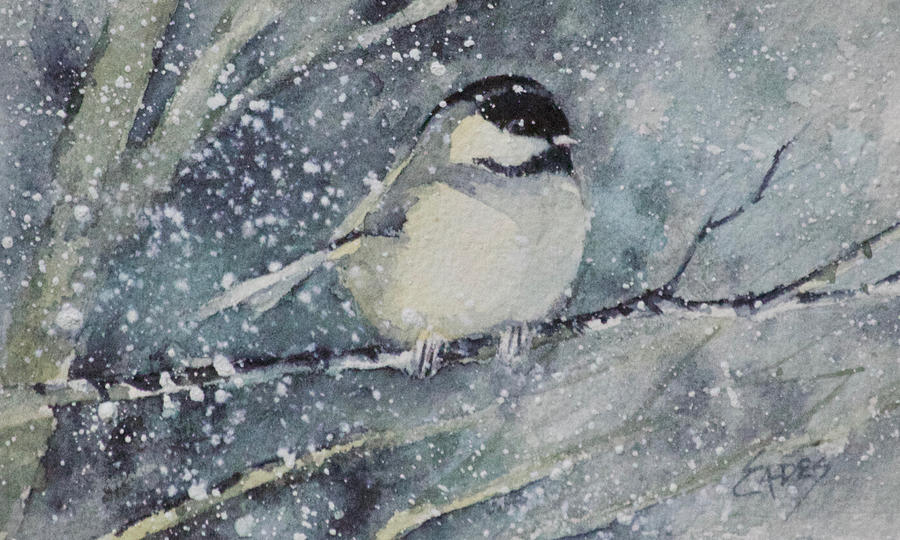 Chilly Chickadee WC Painting by Linda Eades Blackburn