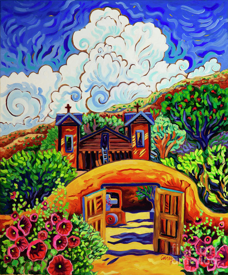 Chimayo Summer Clouds Painting by Cathy Carey