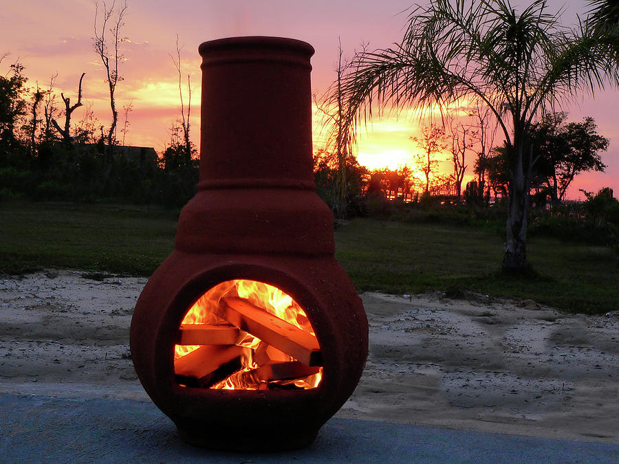Chiminea Fire At Sunset Photograph by Kathy K McClellan