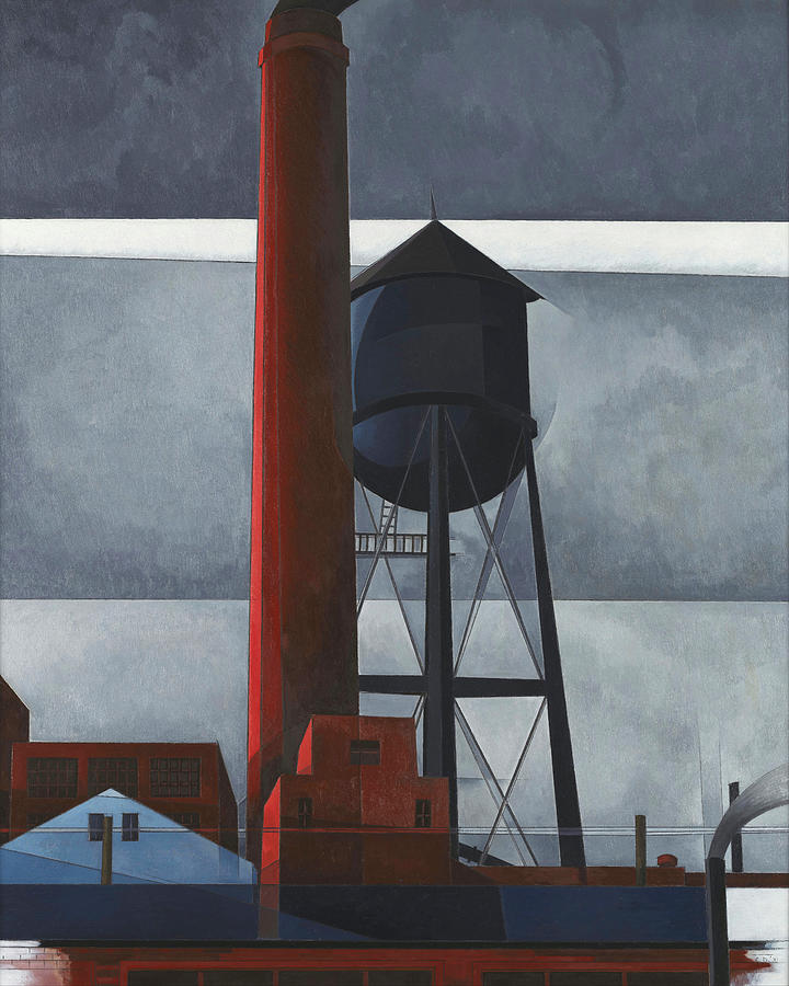 Chimney and water tower - Lancaster cityscape with industrial buildings Painting by Charles Demuth