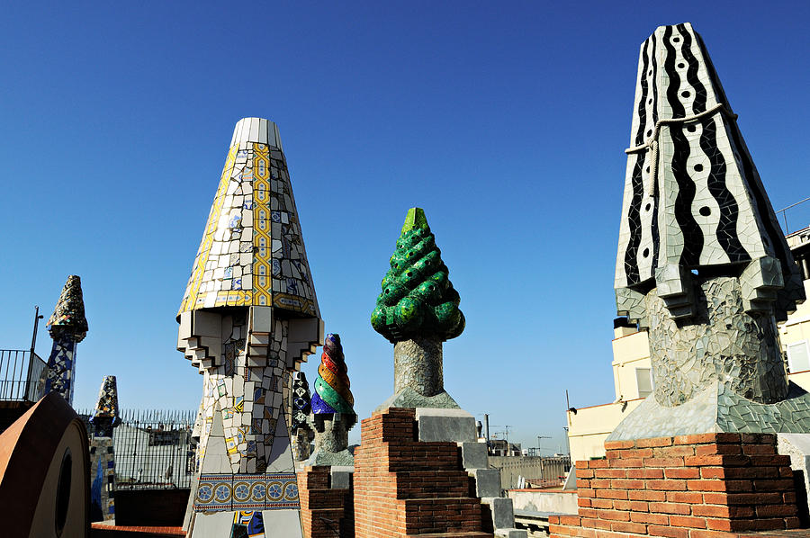 Chimneys on the roof of Palau Guell in Barcelona, Catalonia, Spain Photograph by © Pascal Boegli