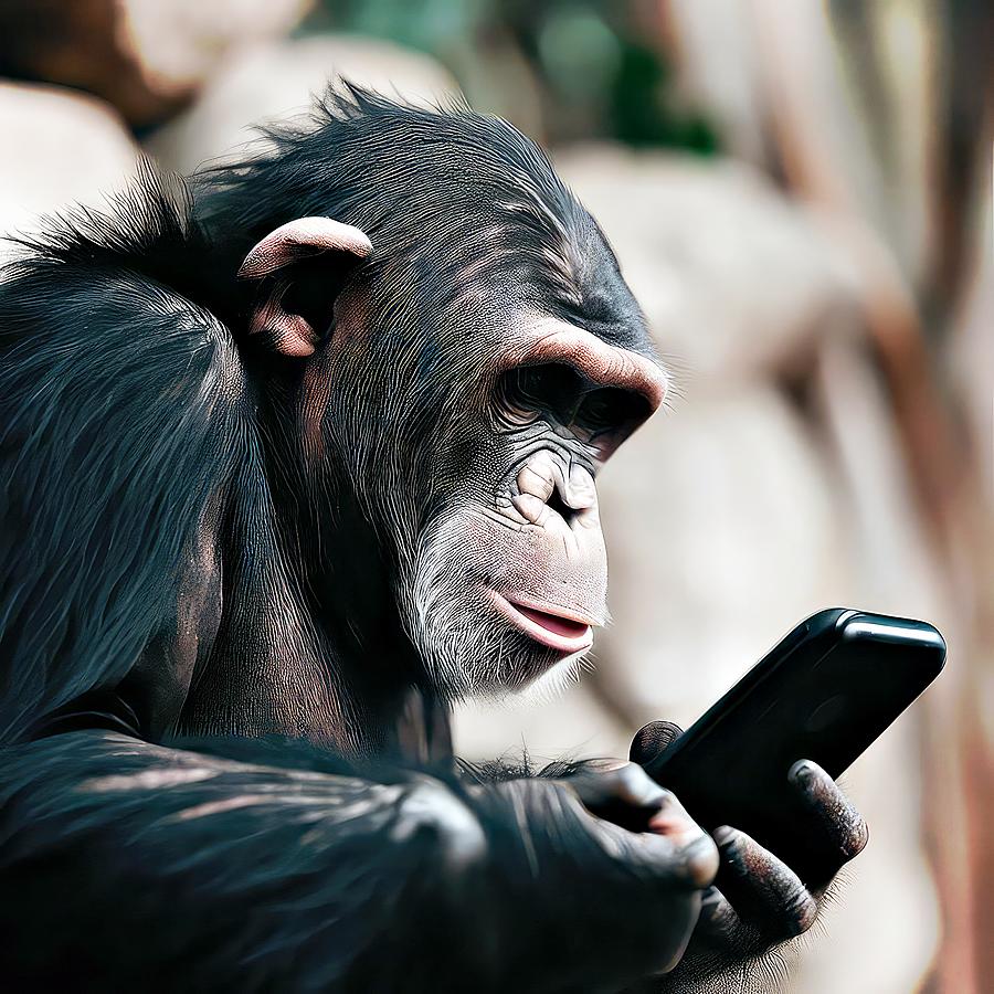 Chimp on a Smartphone Digital Art by David Manlove