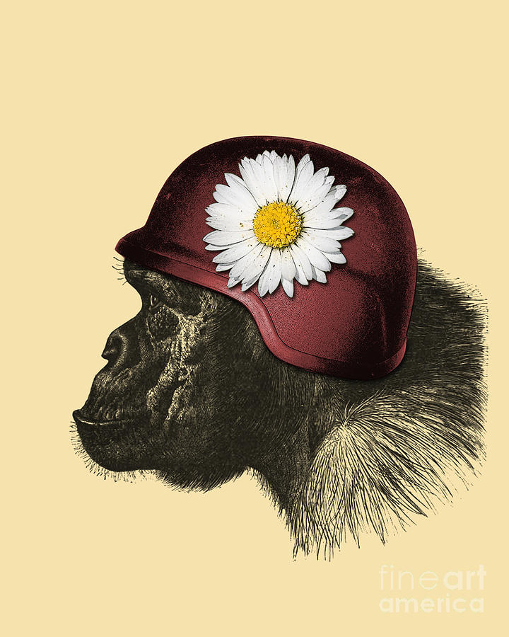 Monkey Digital Art - Chimpanzee With Helmet En Daisy by Madame Memento