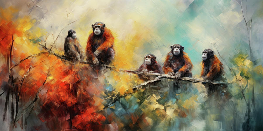 Ape Digital Art - Chimpanzees in treetop by Imagine ART