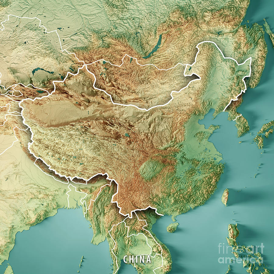 China 3d Render Topographic Map Color Border Digital Art By Frank Ramspott Pixels Merch 8628