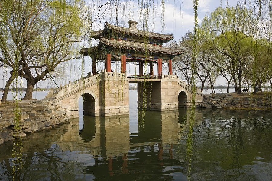 China, Beijing, Bridge of Pastoral Poems in summer Palace Gardens Photograph by Peter Adams