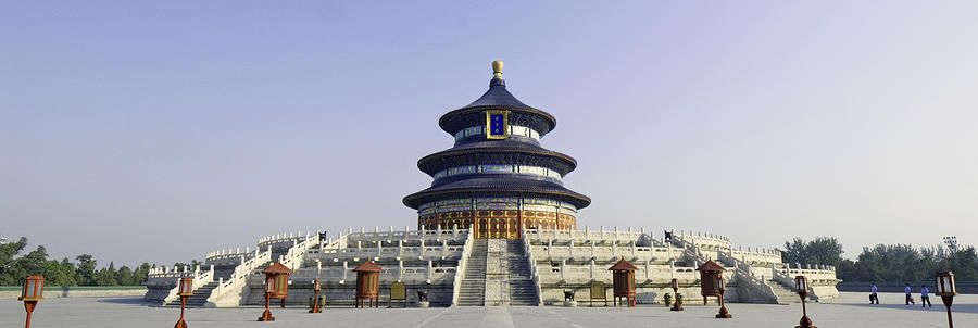 China, Beijing, Hall of Prayer (Qinian Dian), Temple of Heaven and blue sky Photograph by Tom Bonaventure
