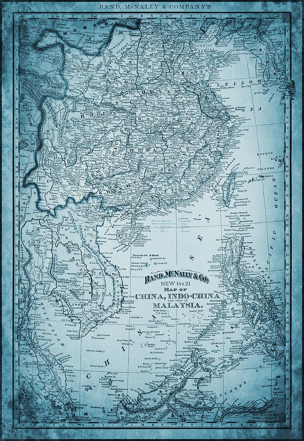 China Indo China and Malaysia Vintage Map 1897 Blue Photograph by Carol ...