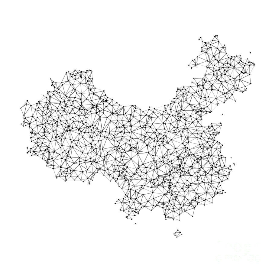 China Map Network Black And White Digital Art by Frank Ramspott - Pixels