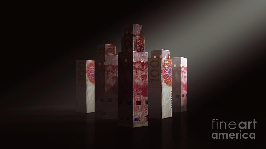 Skyscraper Digital Art - China Money Currency Skyscrapers by Allan Swart