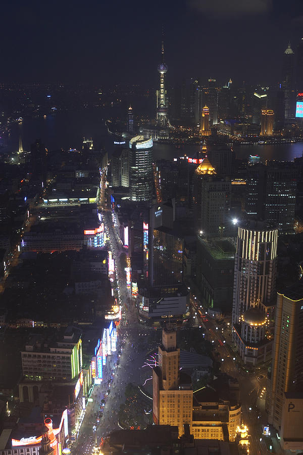 China, Shanghai, Nanjing Road and Pudong, aerial view Photograph by Scott R Barbour