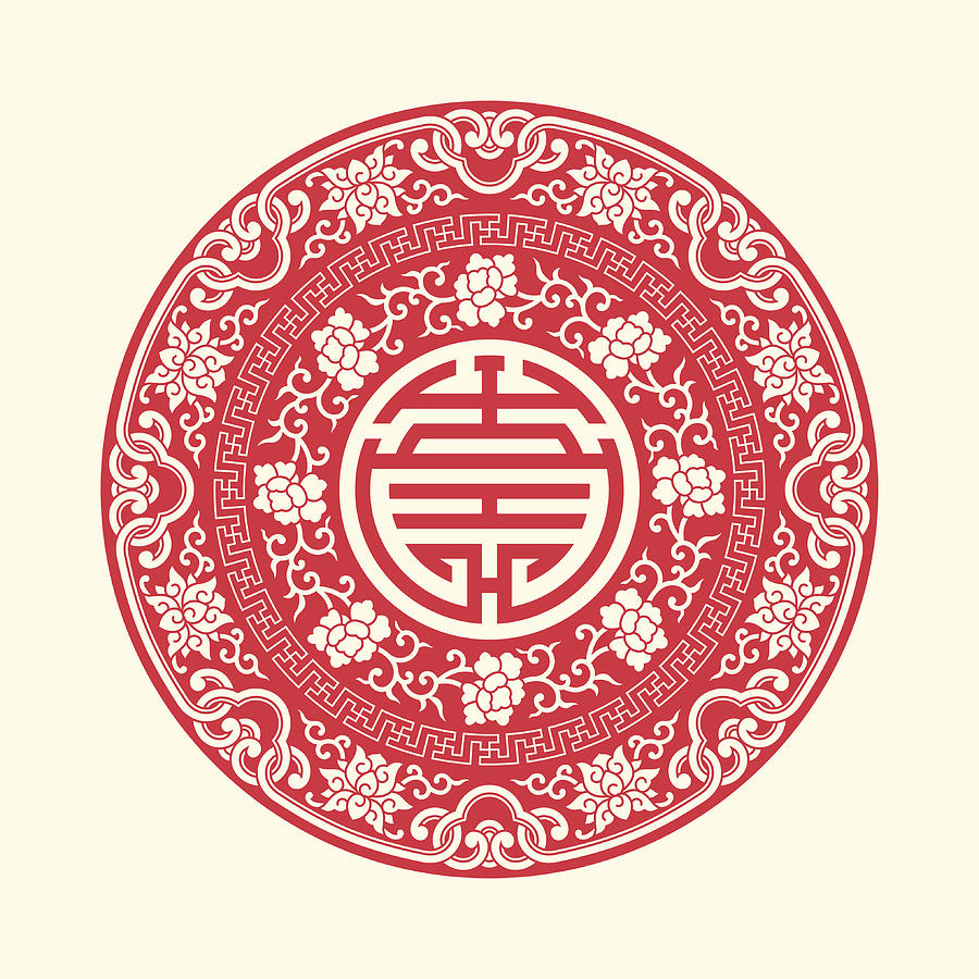 China traditional auspicious symbols and circle frames Drawing by CaoChunhai