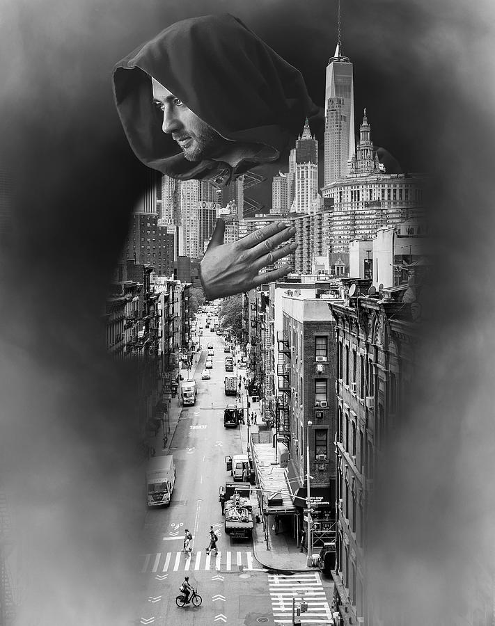 Chinatown Manhattan New York And Hooded Man Double Exposure Photography Surreal Digital Art