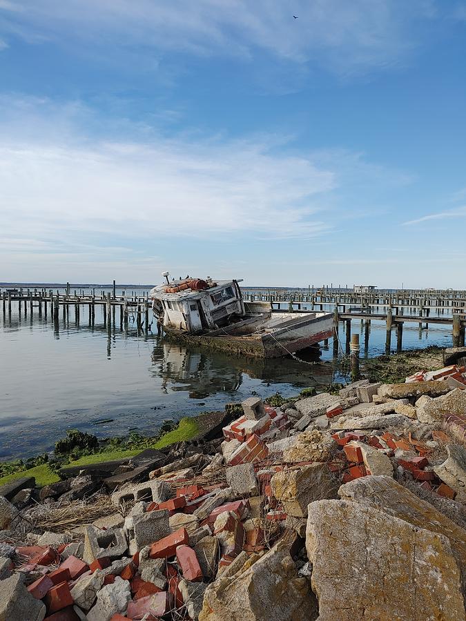 Chincoteague Island stranded boat Photograph by Amy Bayliss Fine Art