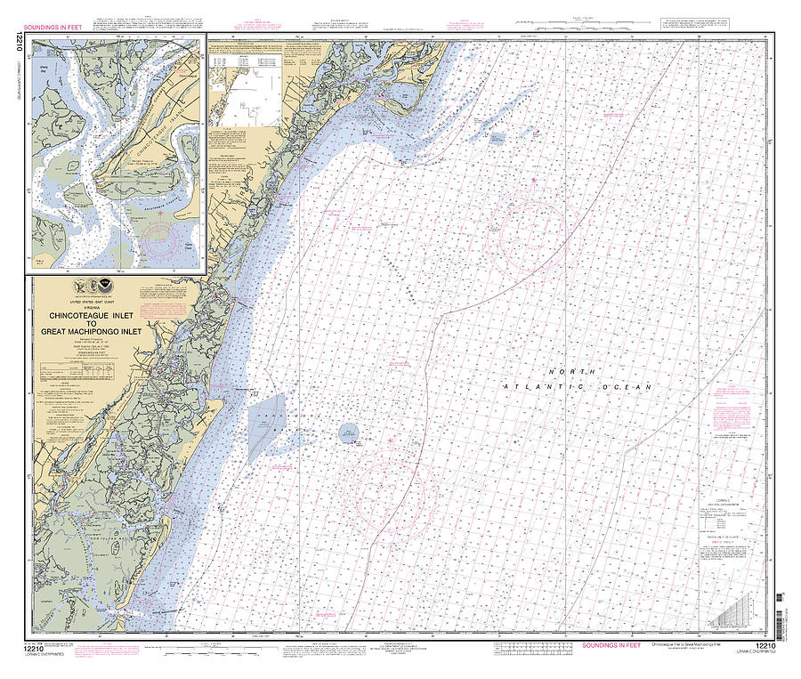 Chincoteague Inlet to Great Machipongo Inlet, NOAA Chart 12210 Digital Art by Nautical Chartworks