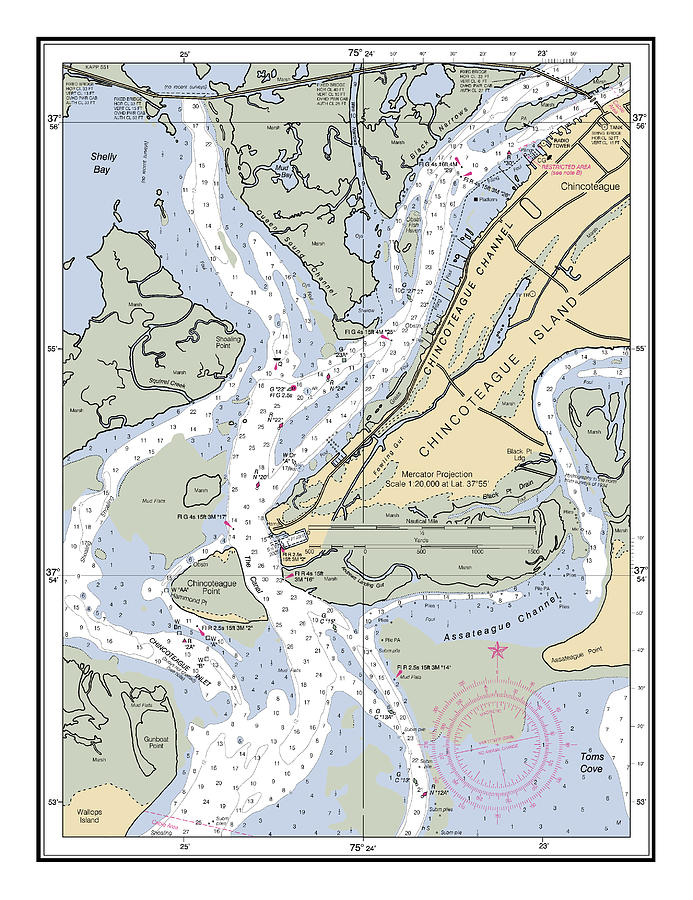 Chincoteague Inlet to Great Machipongo Inlet, NOAA Chart 12210_2 Digital Art by Nautical Chartworks