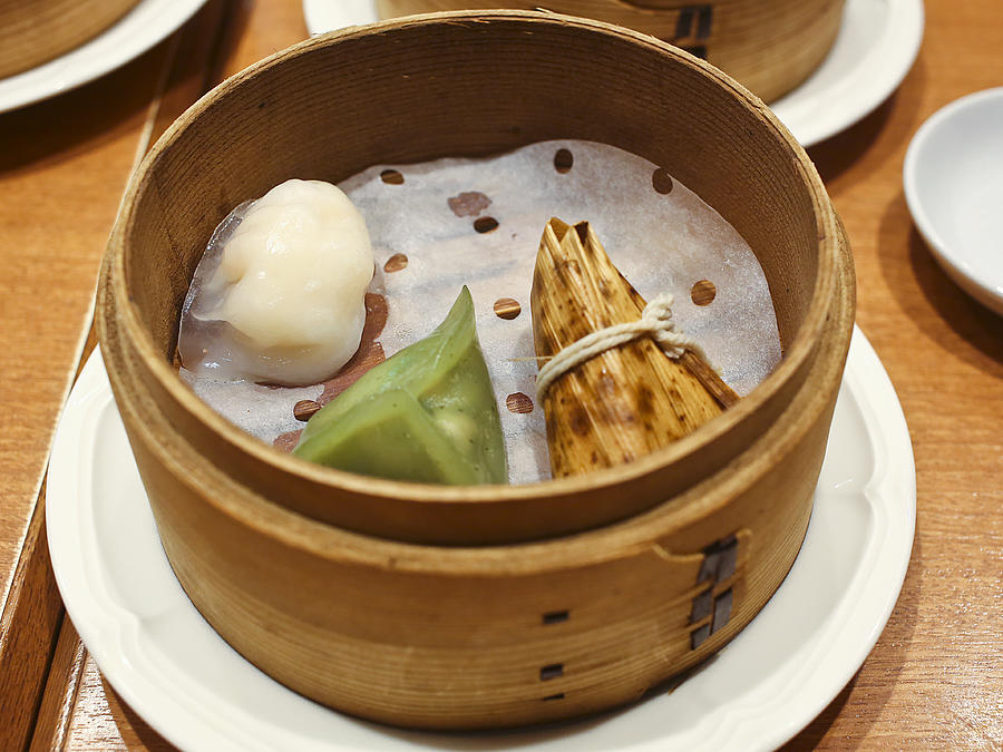 Chinese Dim Sum Served in Wood Steamer on Table Photograph by DigiPubFlickr