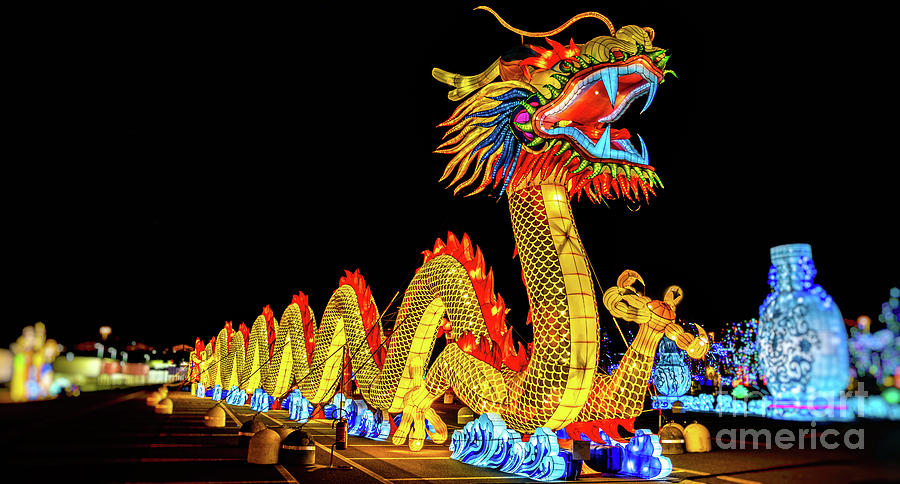 Chinese Dragon Lantern Festival Panoramic Night Photograph by Luca Lorenzelli