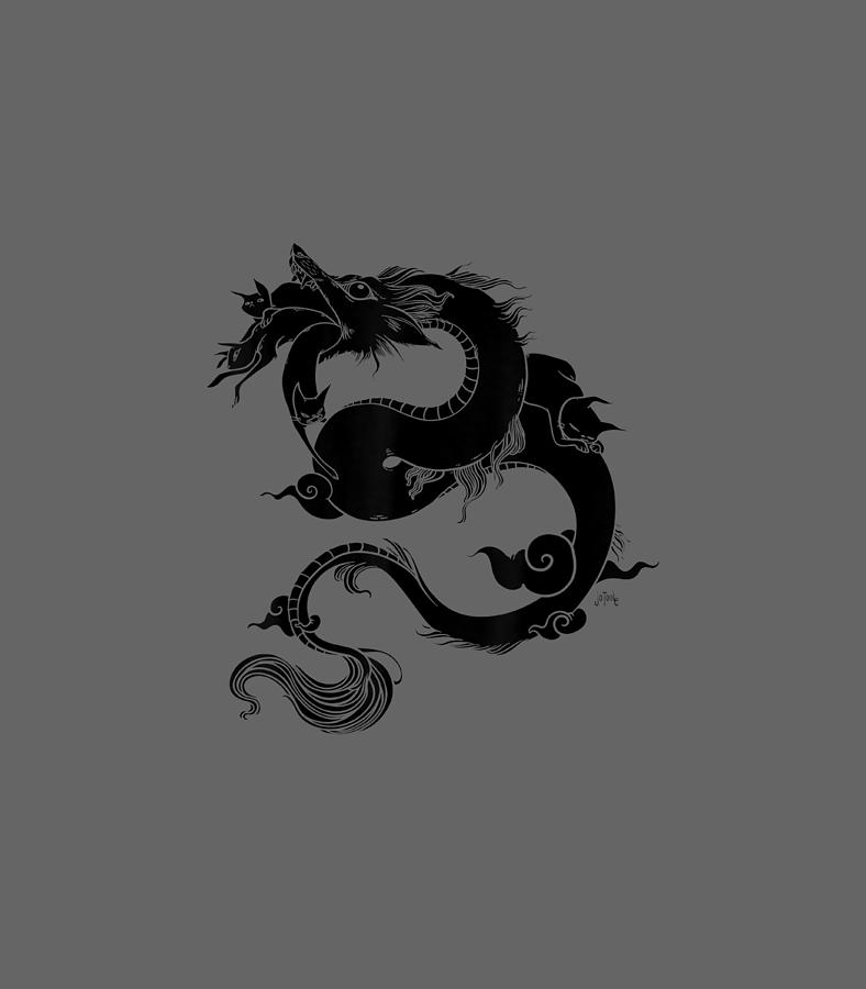 Chinese Dragon With Black Cats Tattoo Style Art Digital Art by Eminp ...