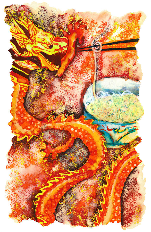 Chinese Dragon with Noodles Drawing by Tess Stone