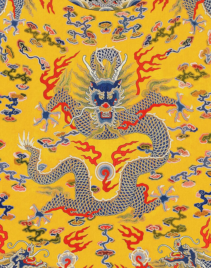 Dragon Drawing - Chinese empresss twelve-symbol robe by Mango Art