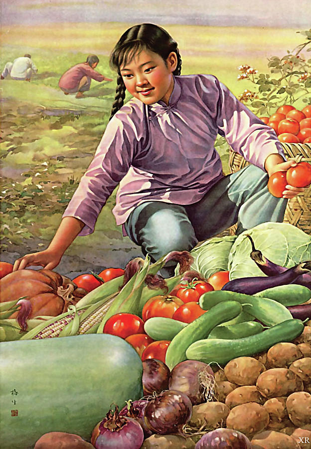 Vegetable Digital Art - Chinese Girl on a Farm by Long Shot