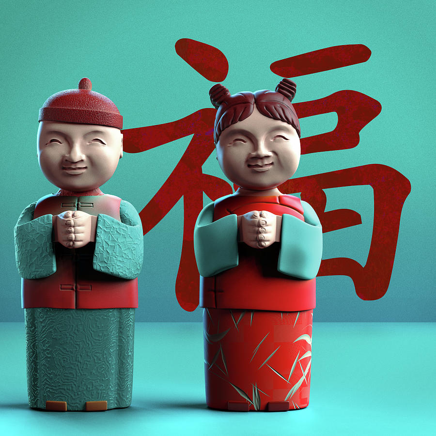 China Digital Art - Chinese Good Luck Statues by Heike Remy China Digital Art - Chinese Good Luck Statues by Heike Remy