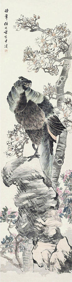 Chinese hanging scrolls - fourth from a set of four Bird and flower ...