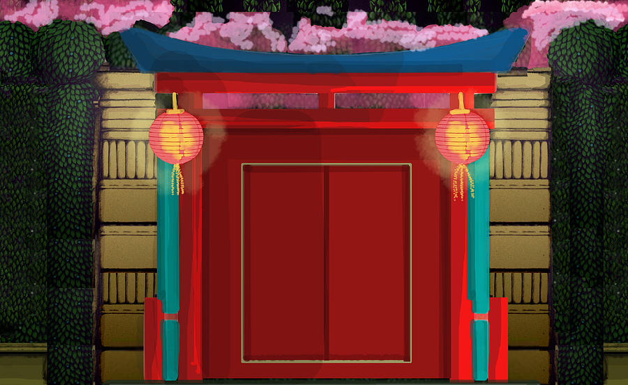 Chinese Lanterns Cherry Blossom Digital Art by Donna Huntriss