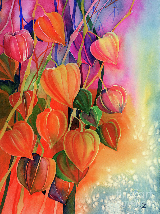Flower Painting - Chinese Lanterns by Zaira Dzhaubaeva