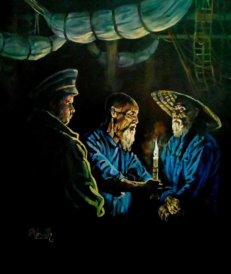 Chinese migrants below deck Painting by Raouf Oderuth